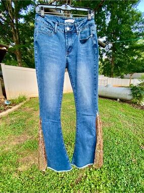 Home Folk Women’s Blue Denim Jeans with Rose Gold Sequin Side Bell bottoms Sz 4